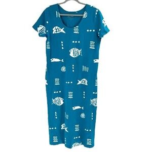 Vermont Country M.MAC Rock Fish Women's Midi/Maxi Dress Large Blue Coastal Beach